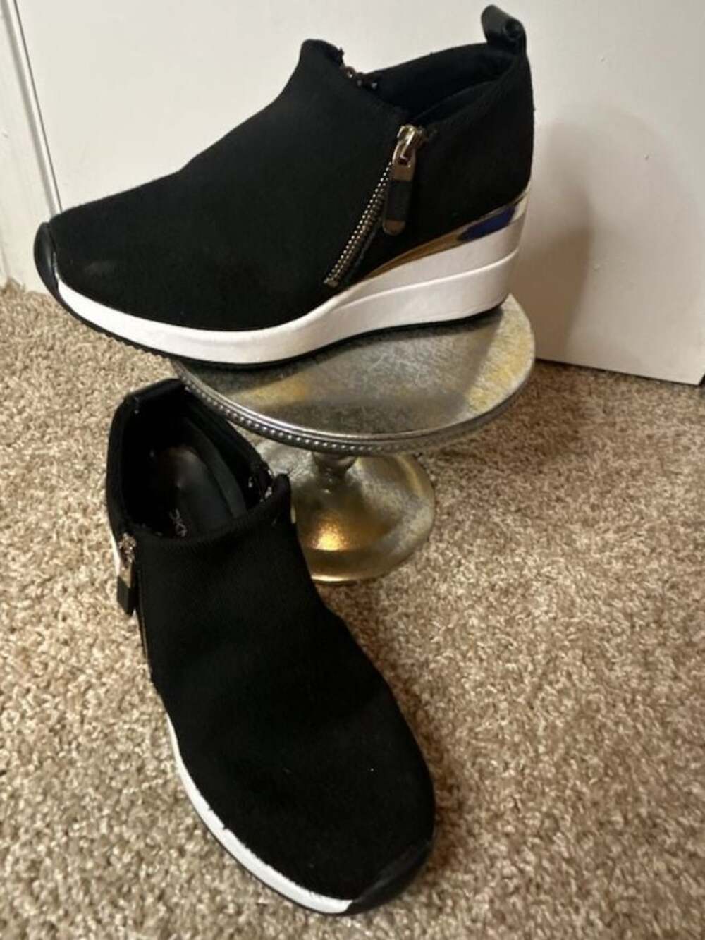 DKNY Black Knit Wedge Sneakers with Side Zip - Picture 2 of 11